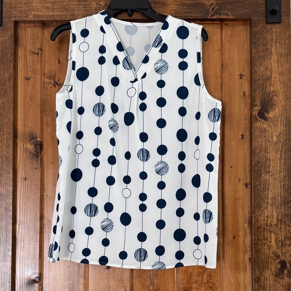 SHEIN White Sleeveless V-Neck Polka Dot Camisole - Navy Dots
